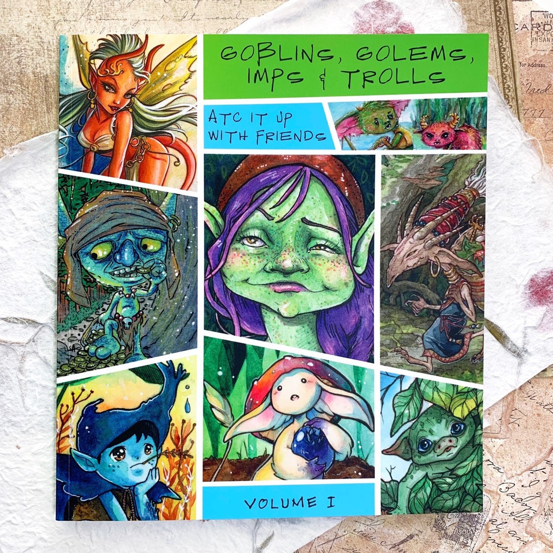 ATC It Up With Friends - Volume 1 - Goblins, Golems, Imps & Trolls - Community Collaborative Art Book front view 2