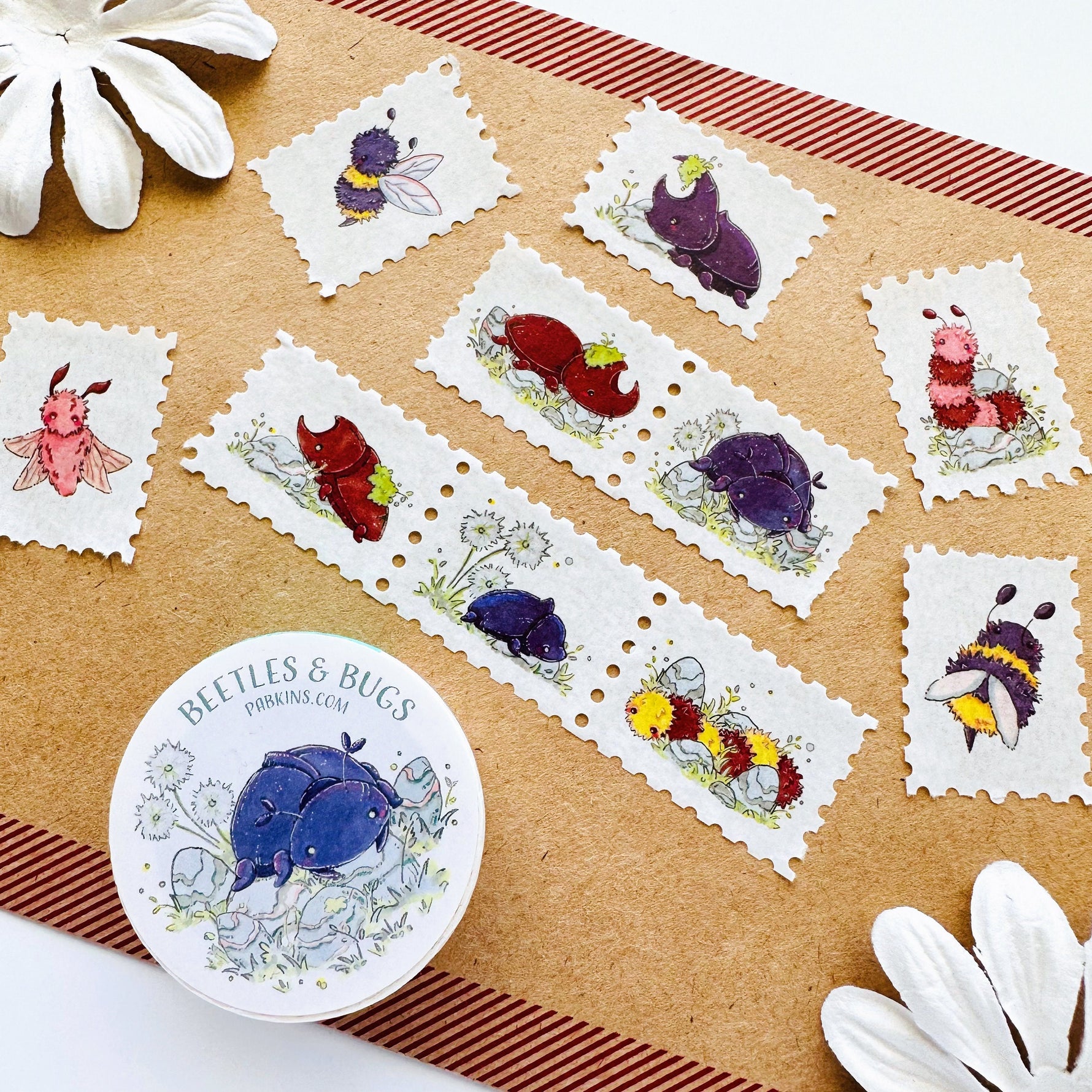 Beetles and Bugs - Stamp Style Washi Tape Front