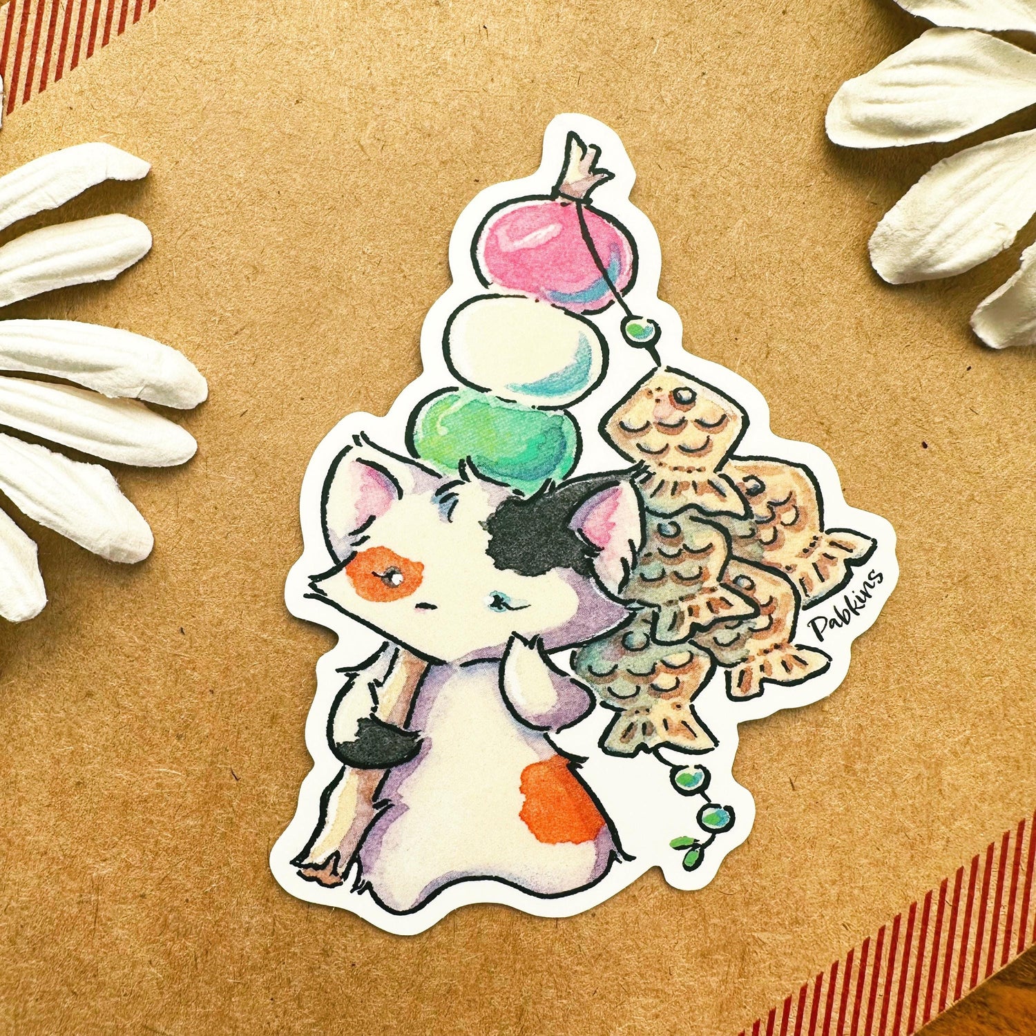 Cat Snack Fisher - vinyl sticker Front View