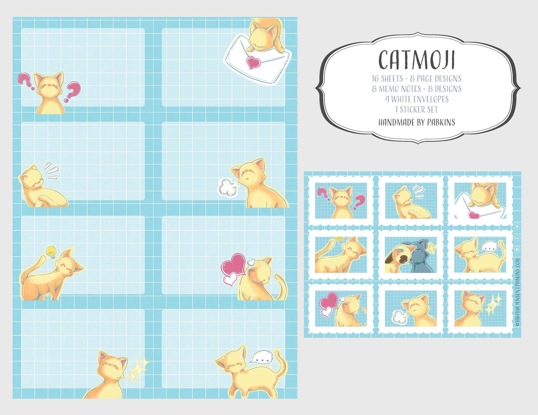 Catmoji Postal Cats - Stationery set Front View