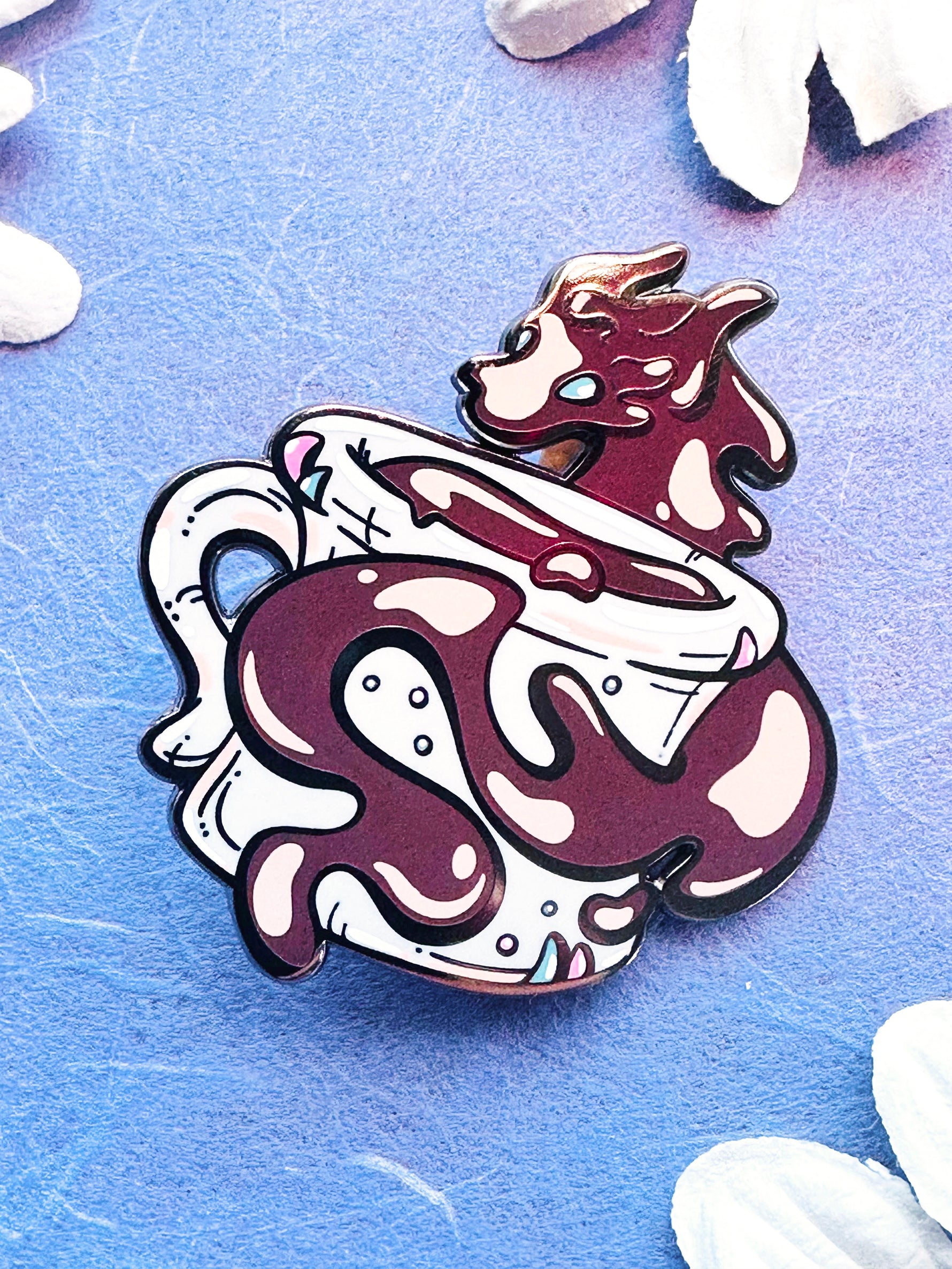 Coffee or Hot Cocoa Dragon - hard enamel pin Front View