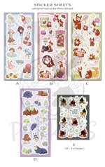 Cute Sticker Sheets - 5 Sheet designs - vinyl sticker sheet full view