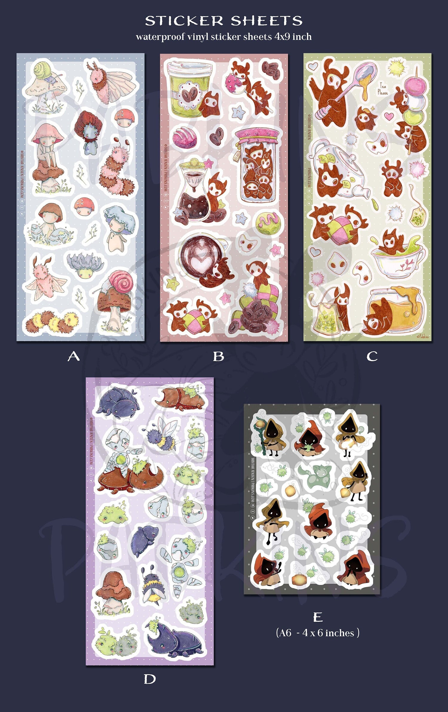 Cute Sticker Sheets - 5 Sheet designs - vinyl sticker sheet full view 2