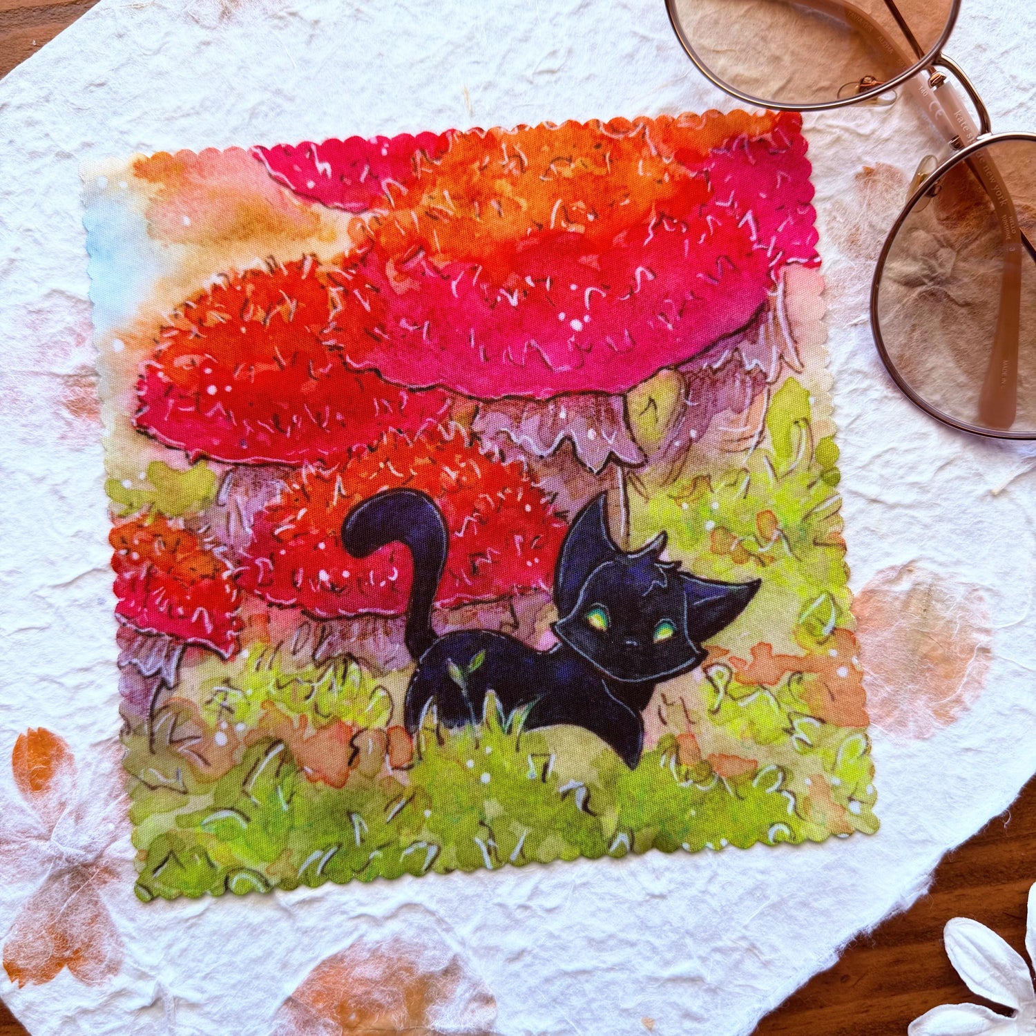 Lens cloth - Black Cat among Mushrooms