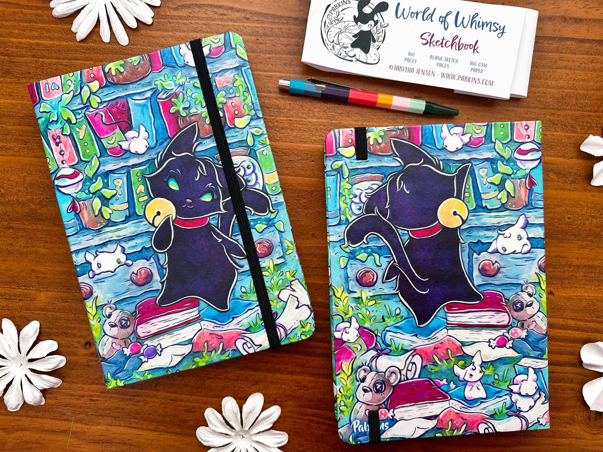 Library Cat - Hardcover Sketchbook Front and Back