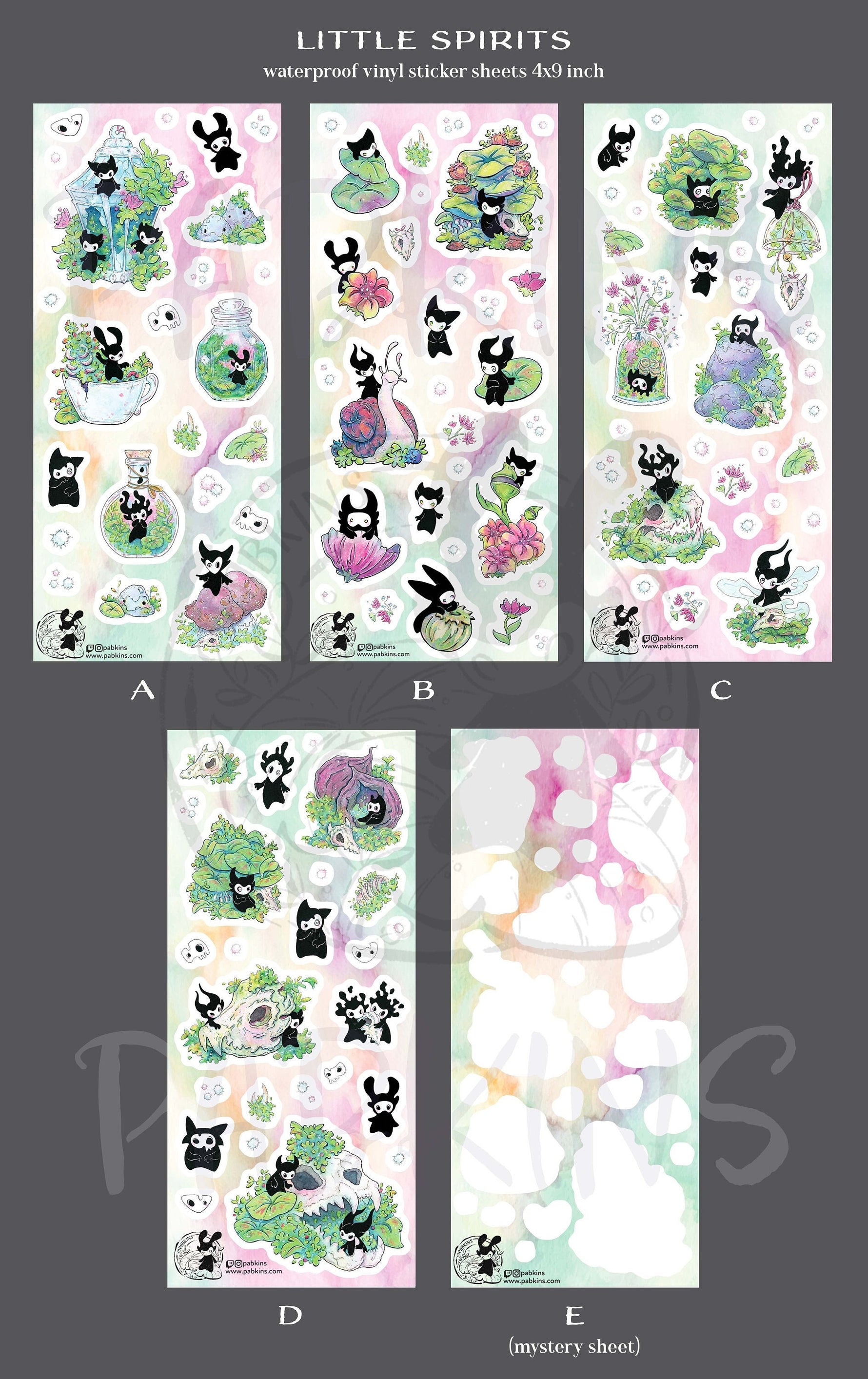 Little Spirits - 5 Sheet designs - vinyl sticker sheet full view 2