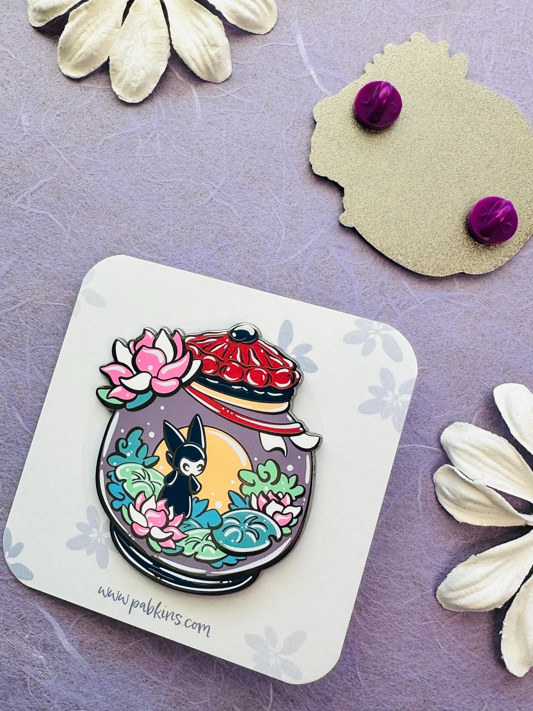 Little Spirits Lotus Jar - hard enamel pin front and back