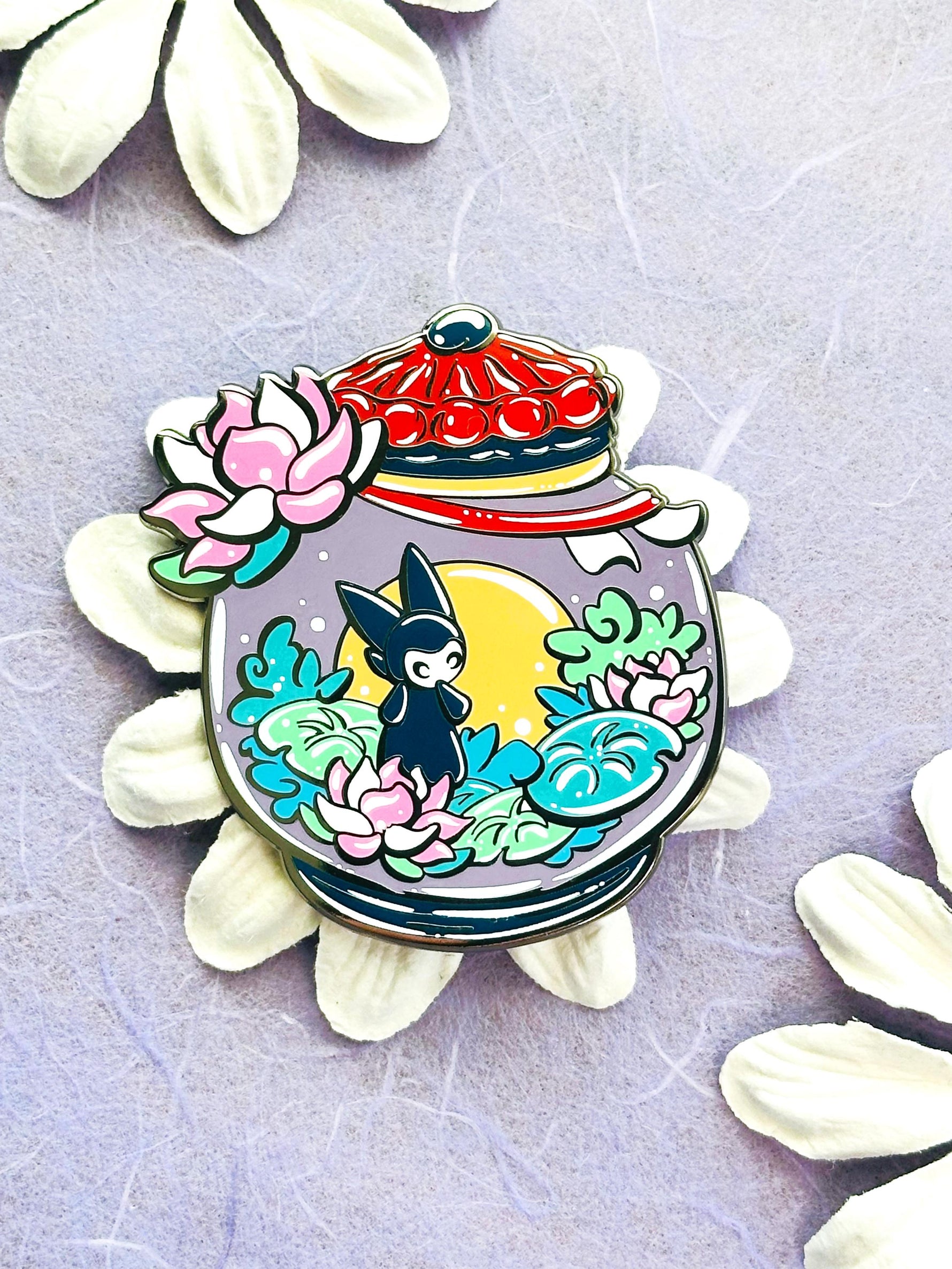 Little Spirits Lotus Jar - hard enamel pin front view
