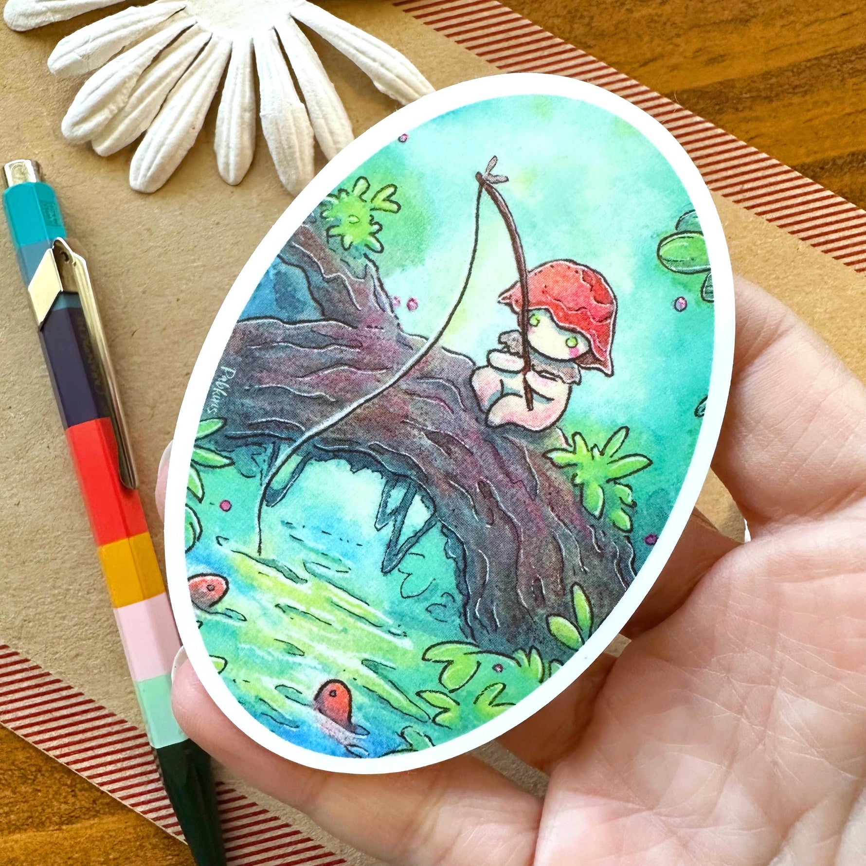Mushi Gone Fishing - vinyl sticker Alt View