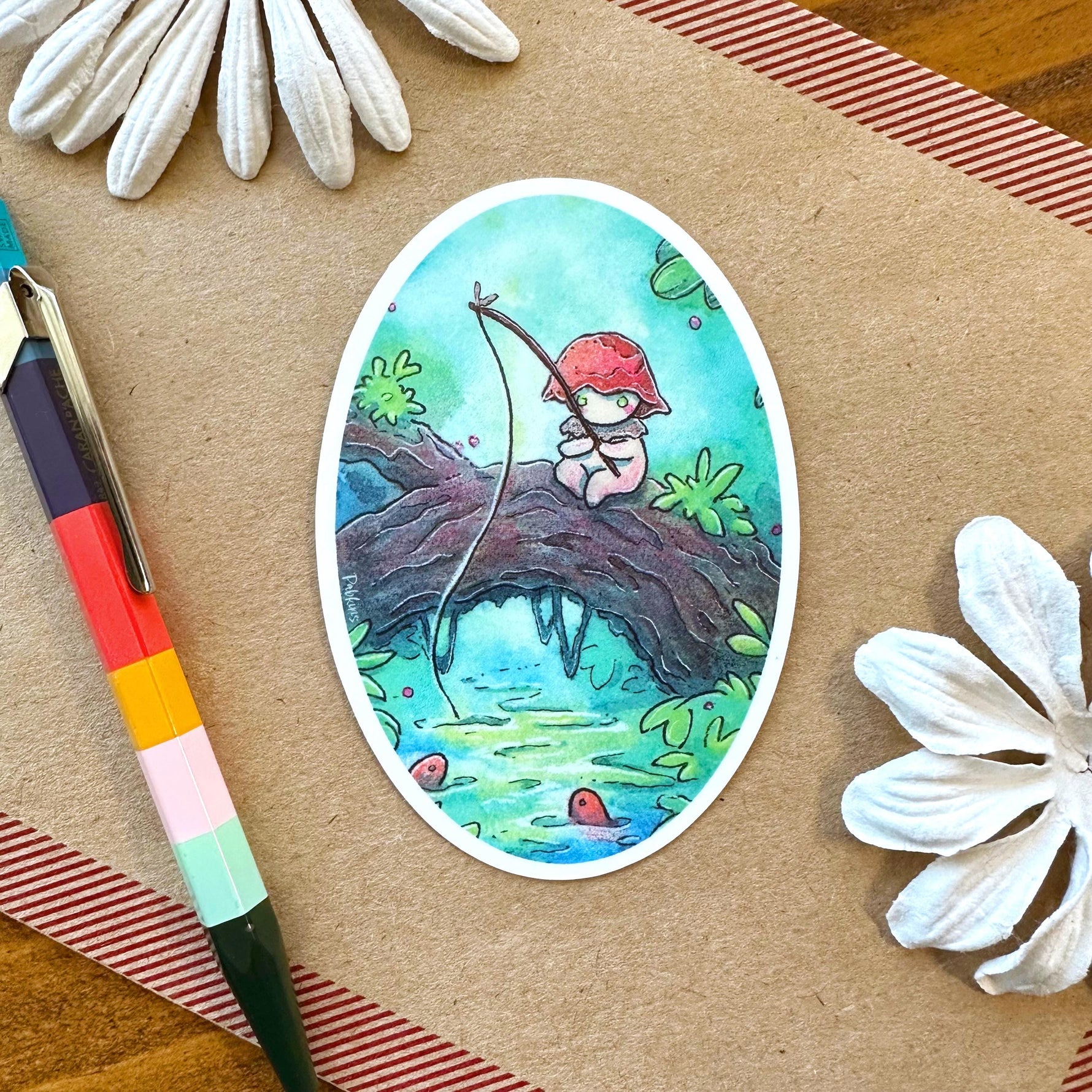 Mushi Gone Fishing - vinyl sticker Alt View 2