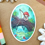 Mushi Gone Fishing - vinyl sticker Front View
