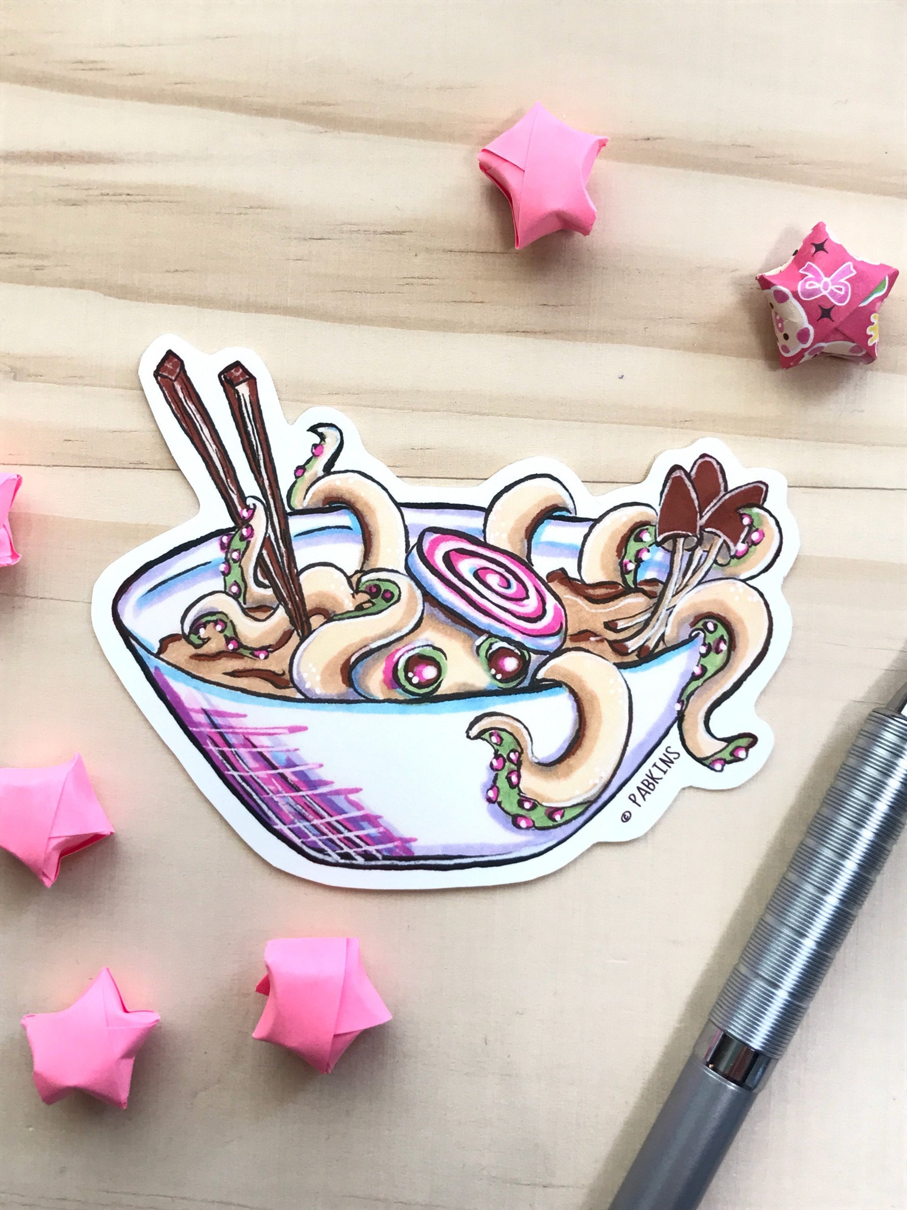 Octopus Ramen Bowl - Vinyl Sticker Front View