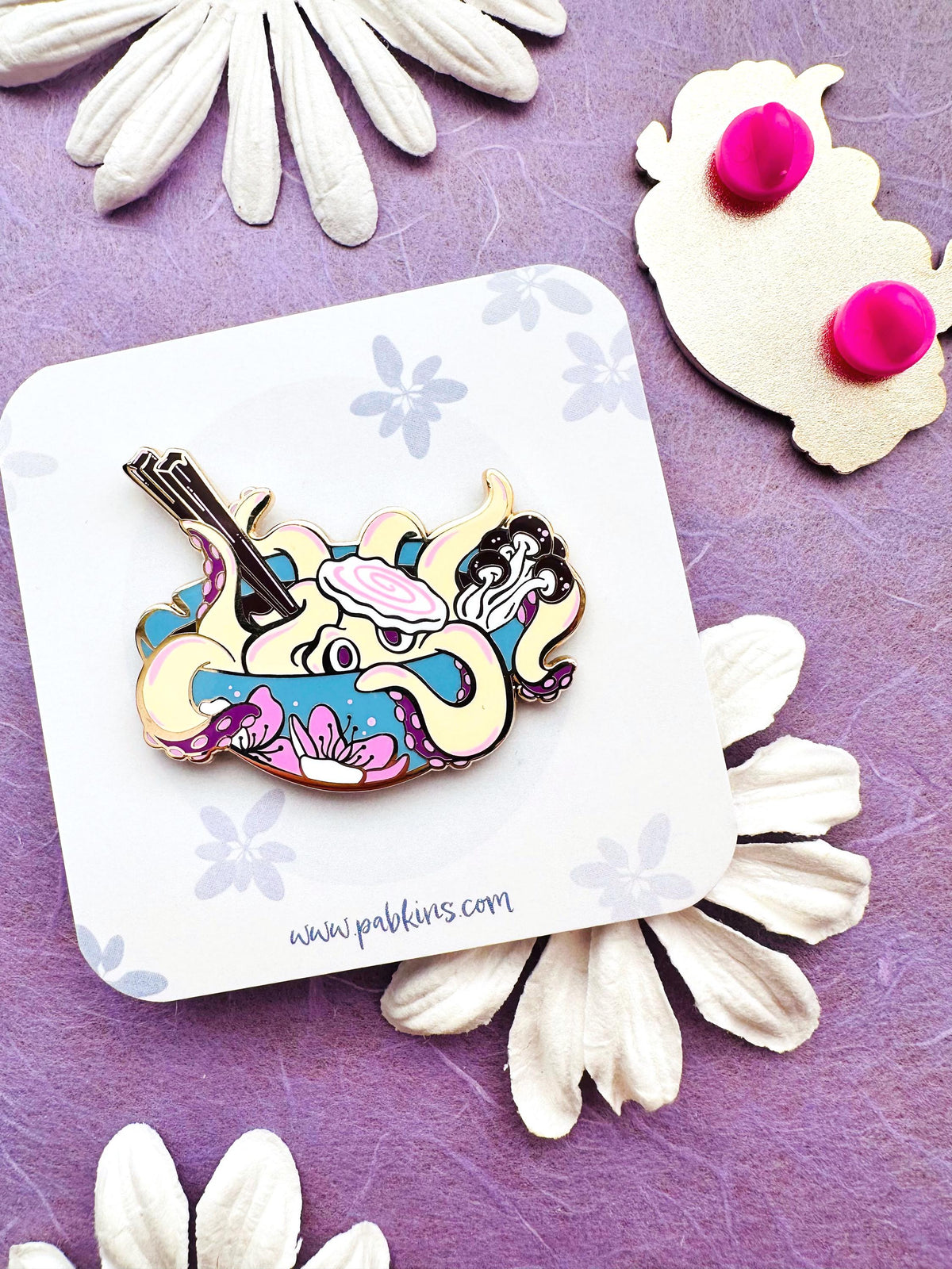 Octopus Ramen Bowl - hard enamel pin Front View