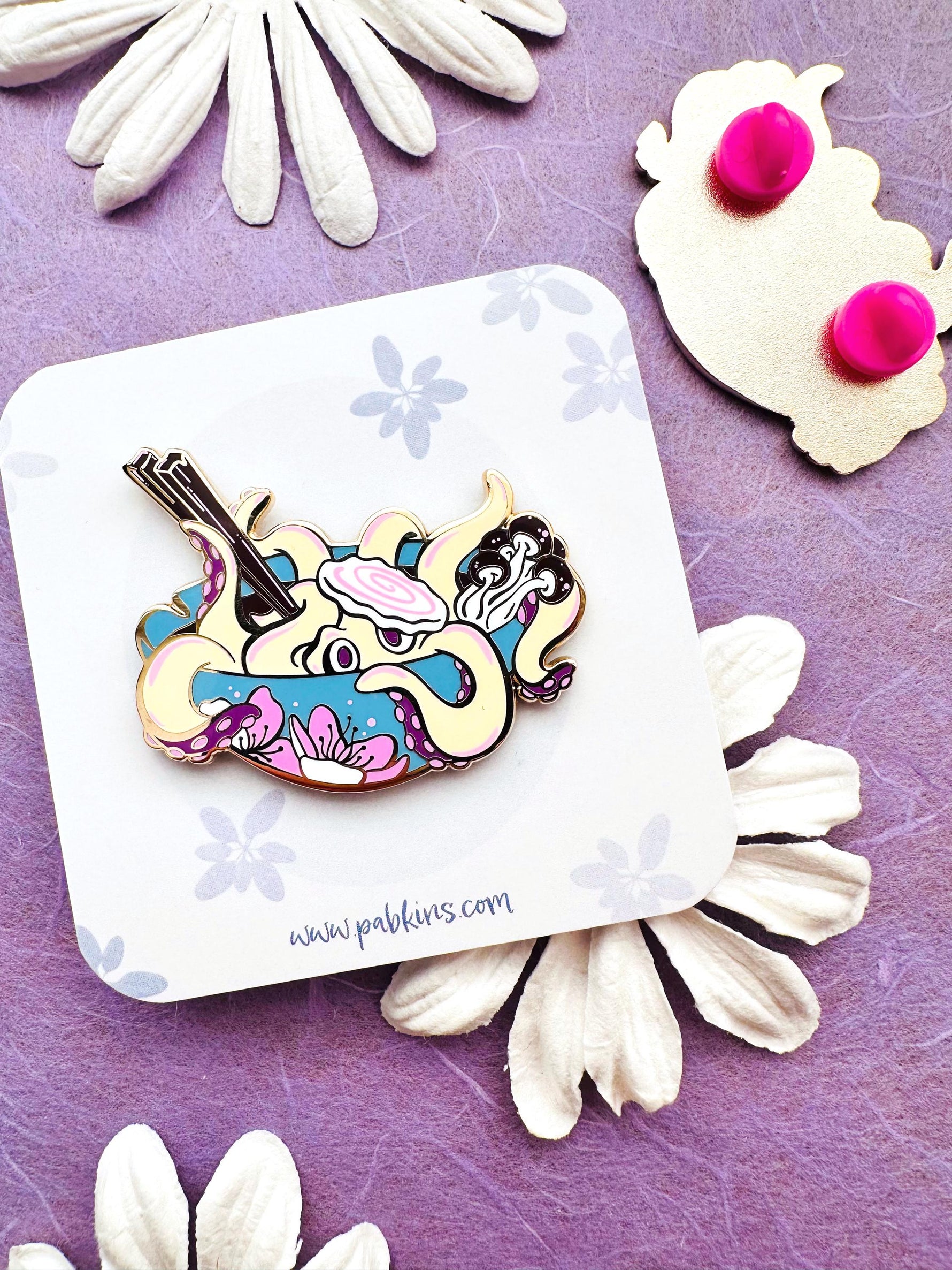 Octopus Ramen Bowl - hard enamel pin Front View