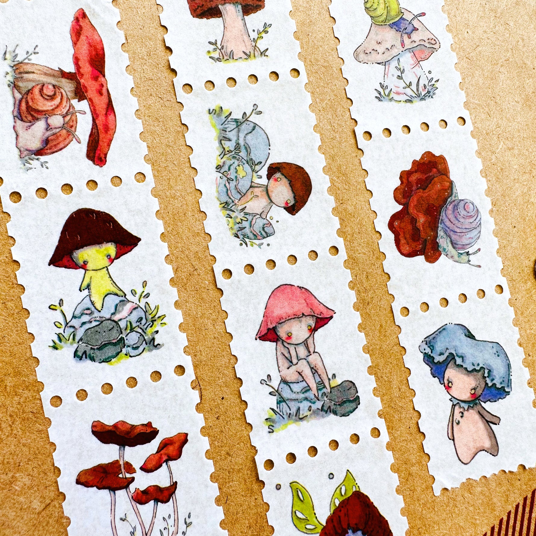 Snails & Mushi - Stamp Style Washi Tape Closeup