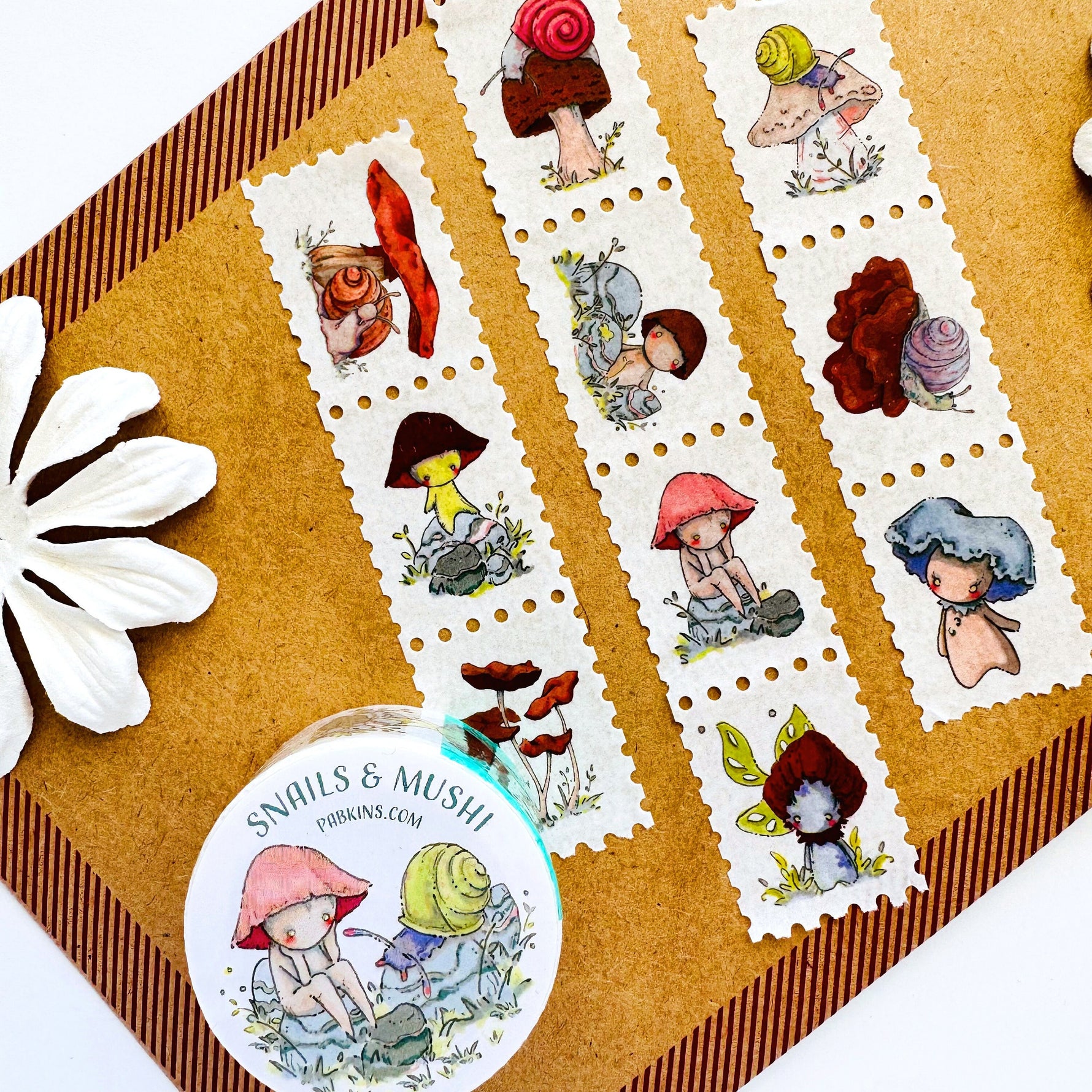 Snails & Mushi - Stamp Style Washi Tape Full View 3