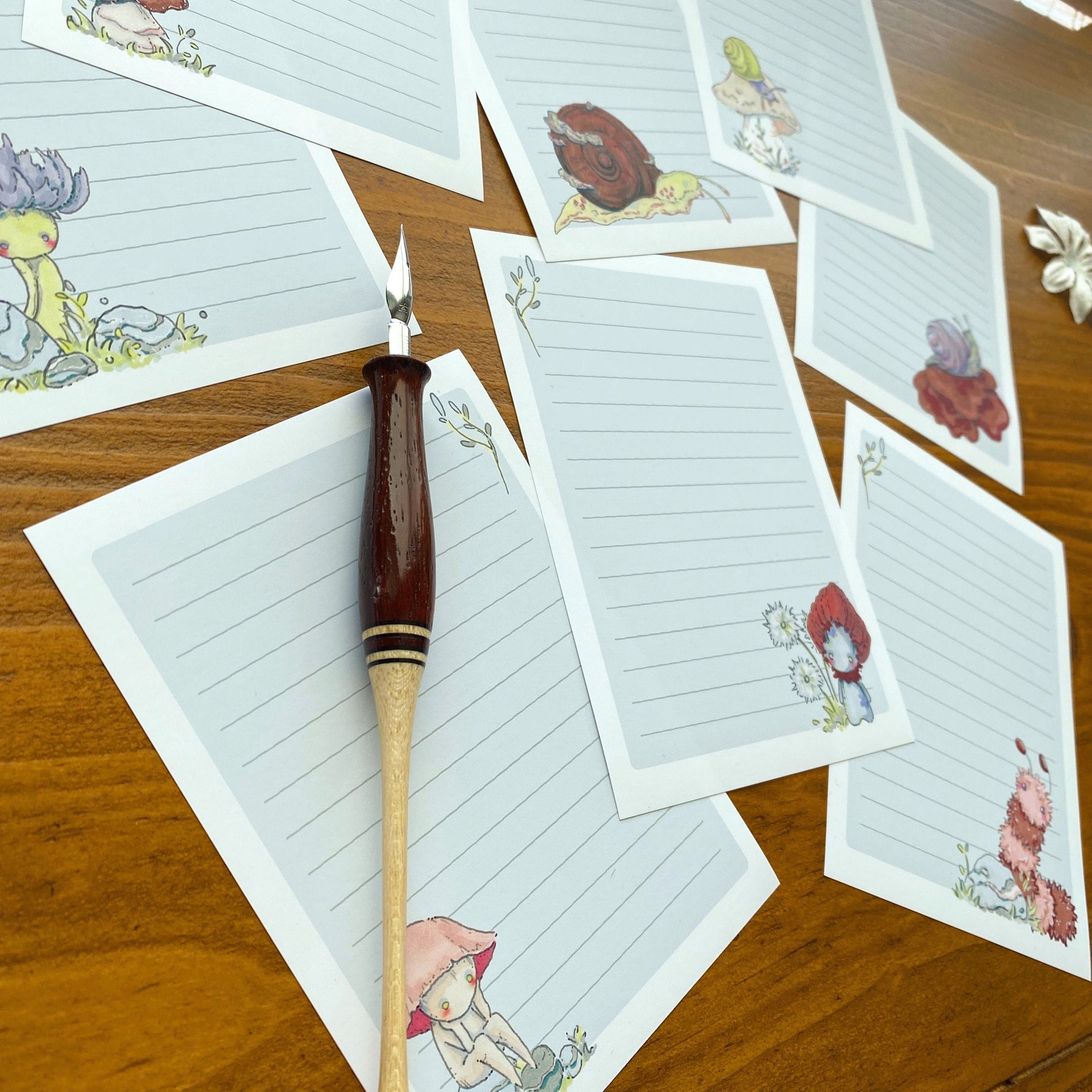 Snails and Mushi - Stationery set Closeup