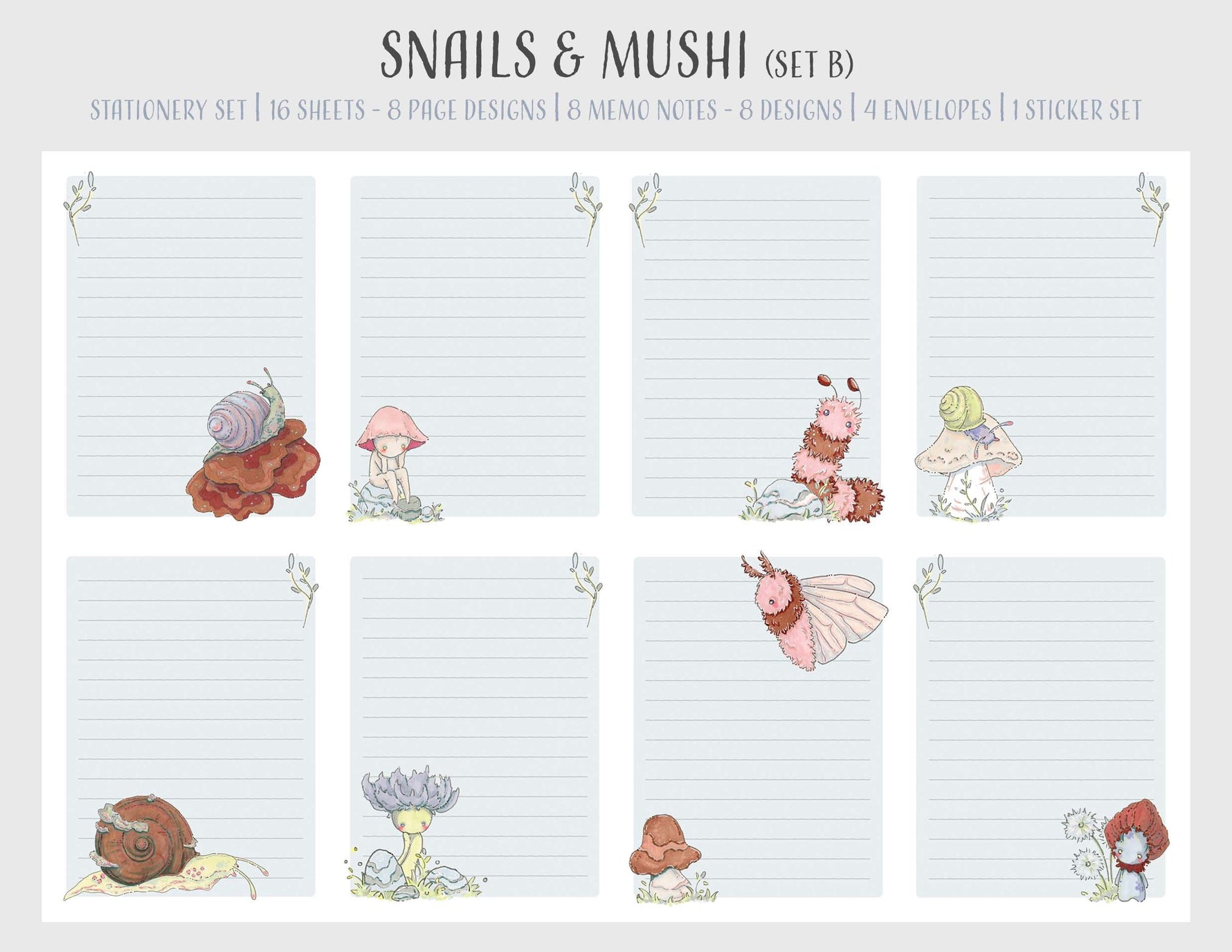 Snails and Mushi - Stationery set Single 3