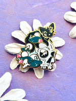 Spooky Black Cat Skull Guardian - Hard enamel pin alt view