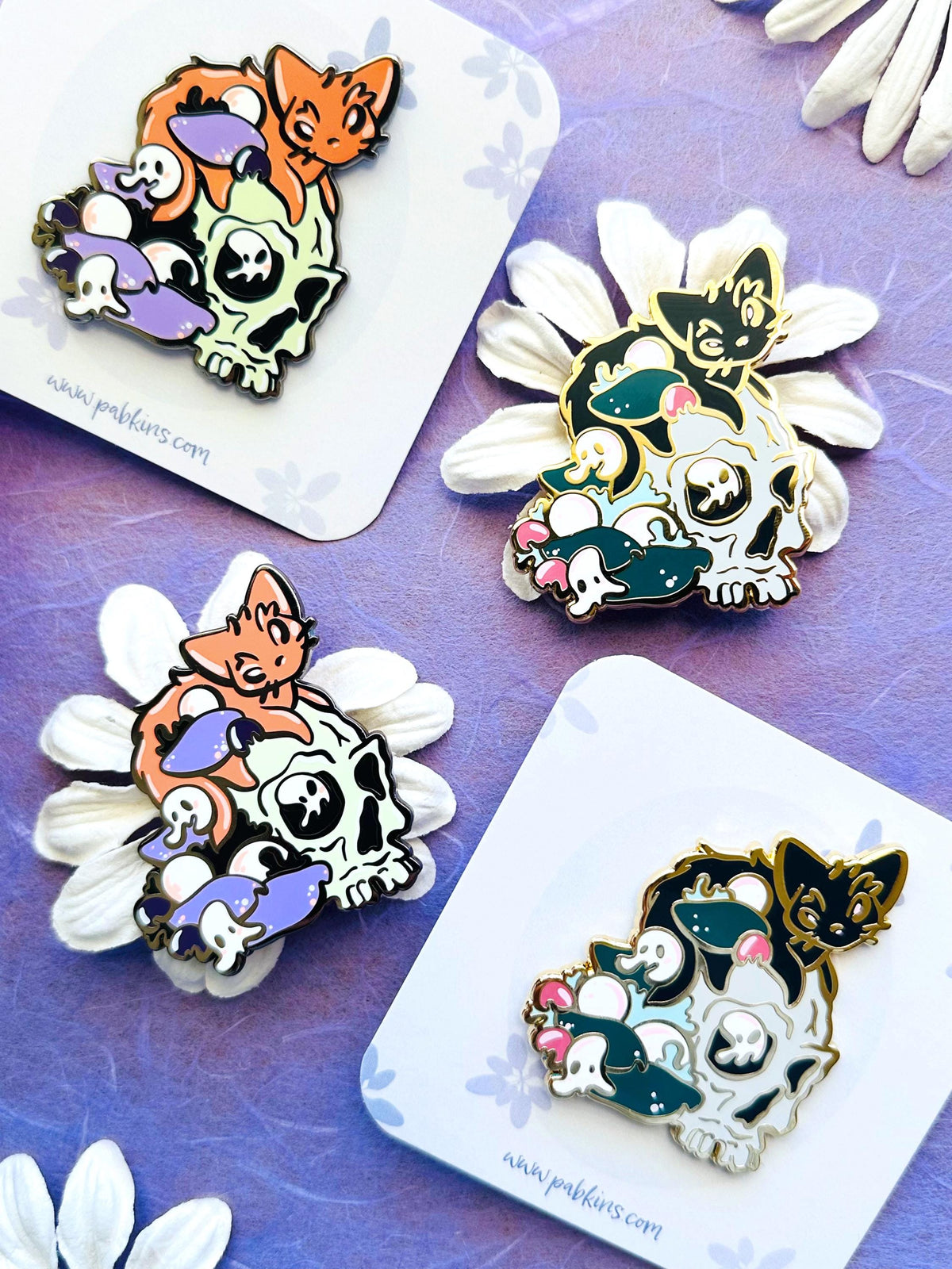 Spooky Cat Skull Guardian - hard enamel pin variety