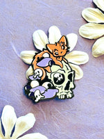 Spooky Orange Cat Skull Guardian - hard enamel pin alt view