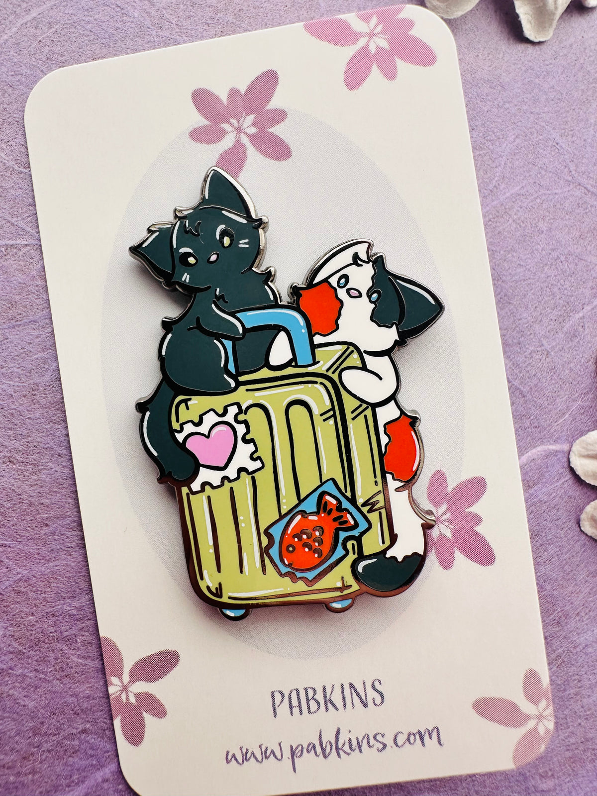 Traveling Cat Luggage - hard enamel pin Front View