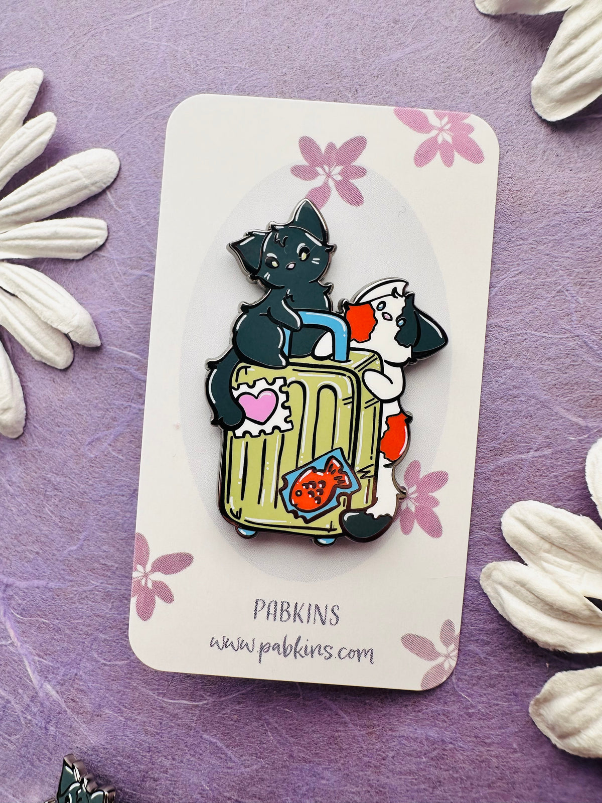 Traveling Cat Luggage - hard enamel pin alt view