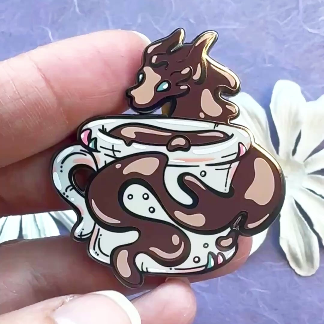 Coffee or Hot Cocoa Dragon - hard enamel pin video