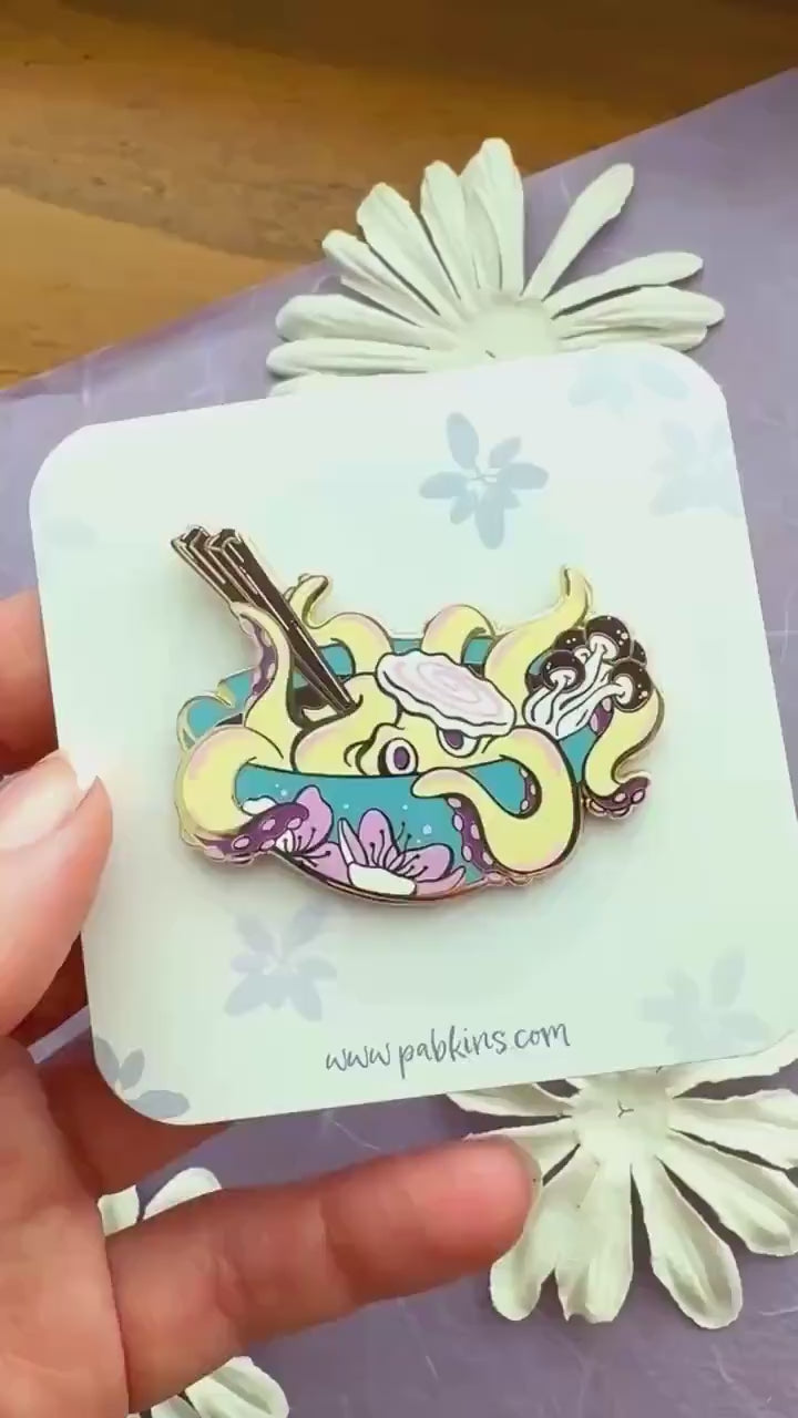 Octopus Ramen Bowl - hard enamel pin video