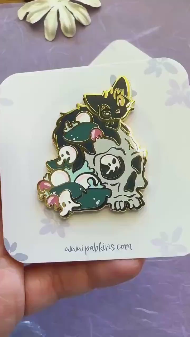 Spooky Black Cat Skull Guardian - Hard enamel pin video